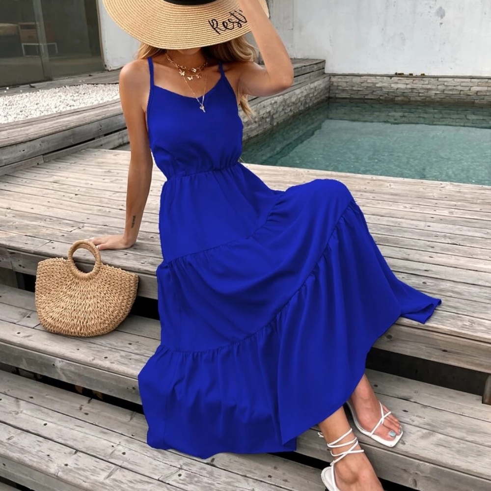 Boho Criss Cross Back Ruffle Cami Dress - Picture 2 of 13